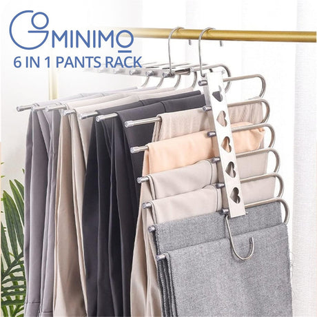 GOMINIMO 2 Pack 6 in 1 Non-Slip Metal Stainless Steel Pants Hangers (Silver)-Storage & Organisation-URDEALS