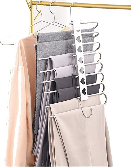 GOMINIMO 2 Pack 6 in 1 Non-Slip Metal Stainless Steel Pants Hangers (Silver)-Storage & Organisation-URDEALS